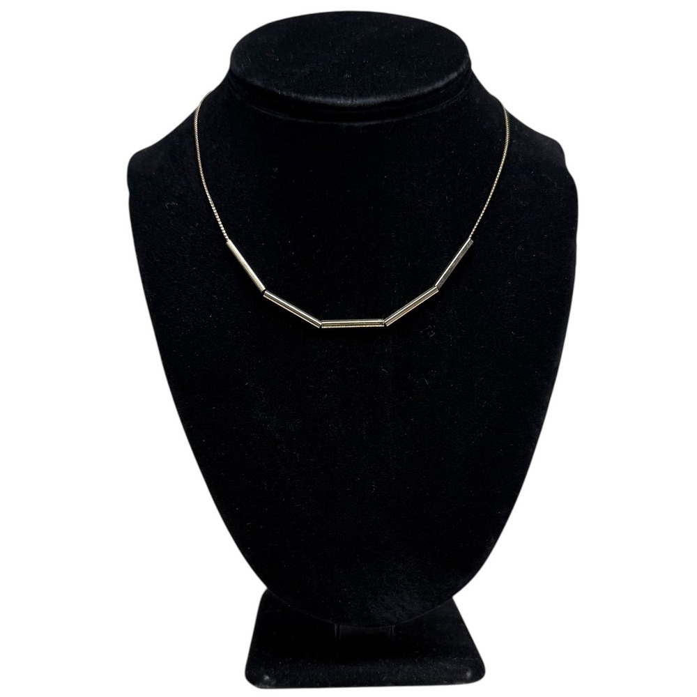 Gold Tone Bar Minimalist Tube Bead Necklace Delicate Chain Fashion Jewelry 6 in